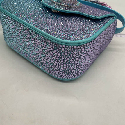 Versace La Medusa Mini Crystal Embellished Top Handle Bag in Blue Pink