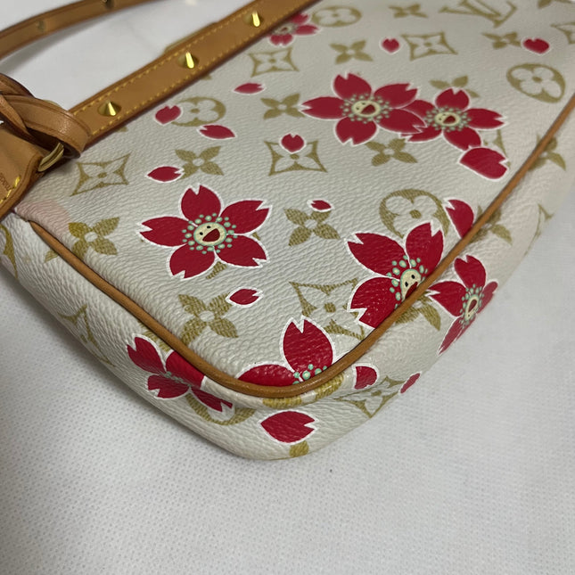 Louis Vuitton x Takashi Murakami Cherry Blossom Pochette Accessoire White Monogram