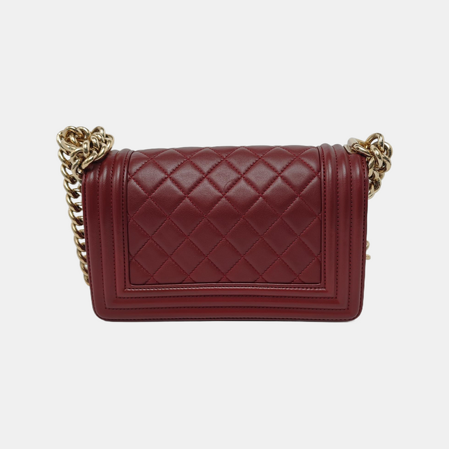 Chanel Le Boy Small Burgundy Lambskin Leather Antiqued Gold Hardware