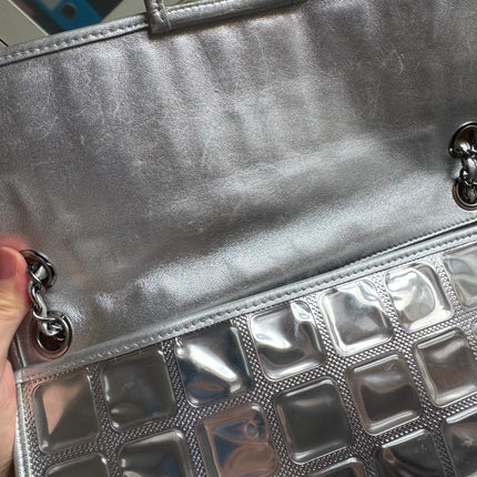 Chanel Ice Cube Chocolate Bar Classic Flap Metallic Silver PVC with Leather