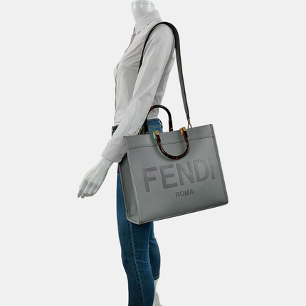 Fendi Sunshine Tote Medium Greyish Blue Top Handle Bag with Strap