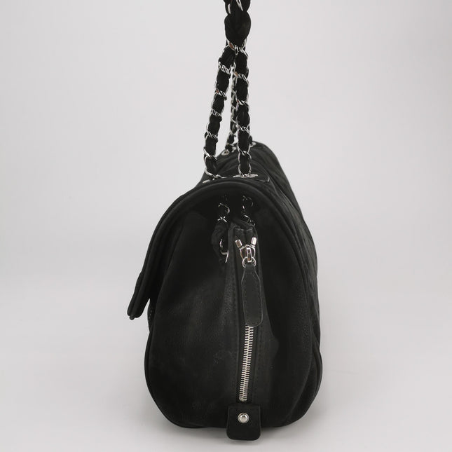Chanel Nubuck Suede Darjeeling Flap Bag Ultimate Stitch Black Jumbo Bag