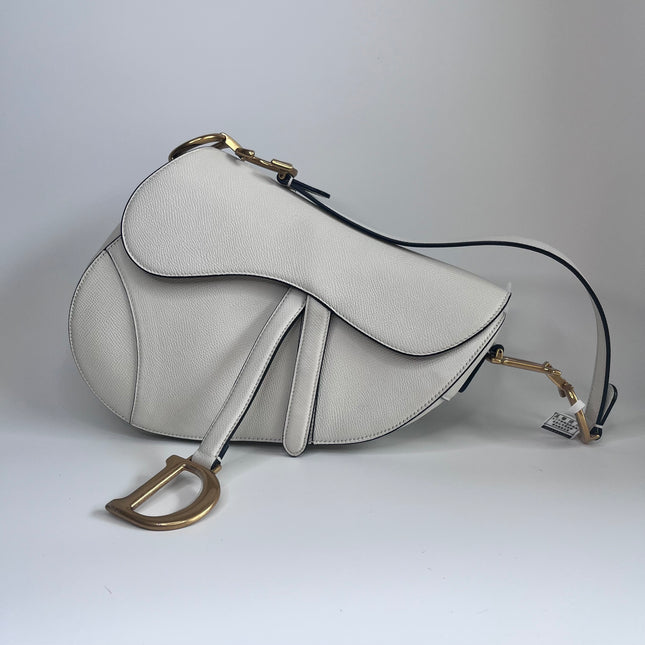 Sold Dior Saddle White Medium Grained Leather Handbag