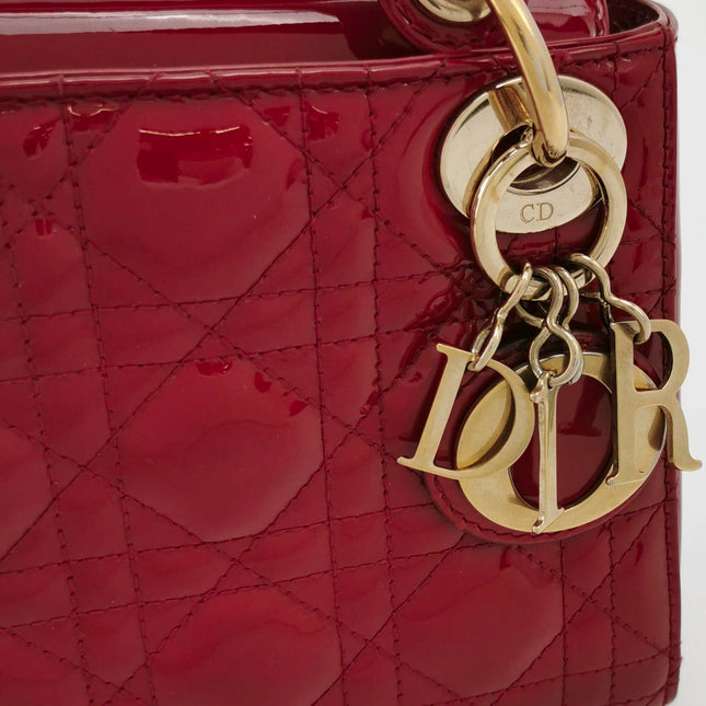 Sold Lady Dior Mini Handbag Red Patent Leather Gold-tone Leather and Chain Strap