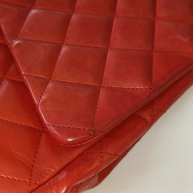 Sold Chanel Classic Flap 2009 Maxi Red Lambskin Leather Gold-tone Hardware