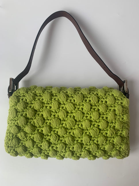 Sold Fendi Baguette Bag Green Wool Pompom Shoulder Bag
