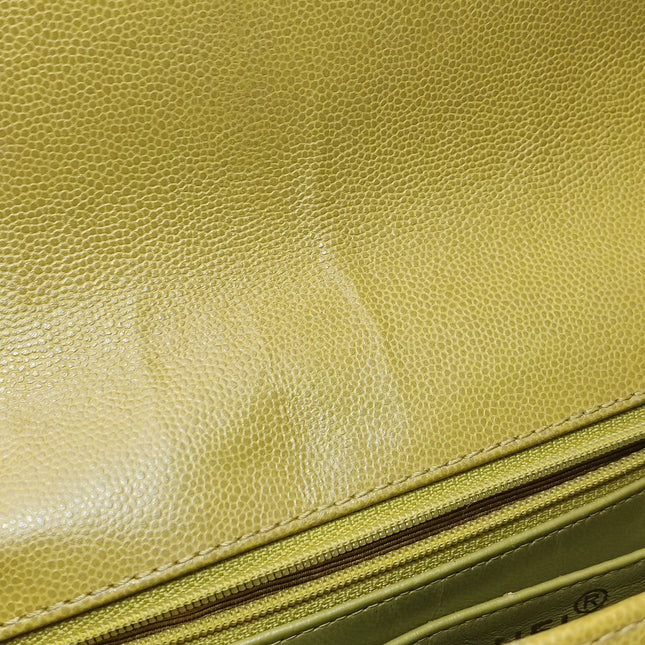 Chanel Vintage Kelly Flap Bag Yellow Caviar Leather 24k Gold Hardware 1997-1999