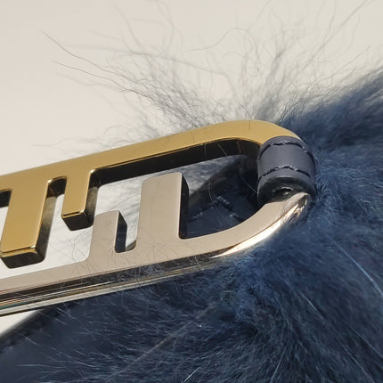 FENDI O Lock Navy Leather and Faux Fur Shoulder Bag