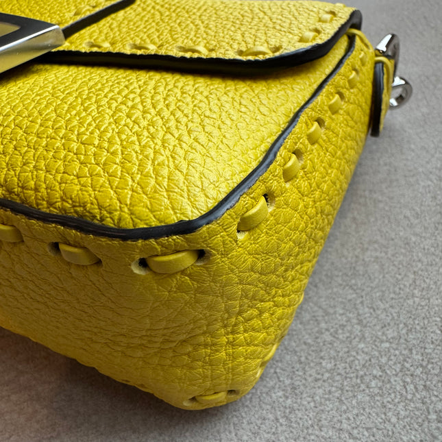 Fendi Baguette Mini Selleria Lemon Yellow Calfskin Leather Crossbody Bag