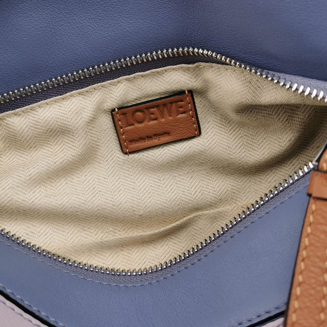 Loewe Puzzle Small Tricolor Purple Pink Grey Calfskin Leather Crossbody Bag