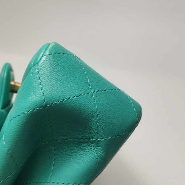 Chanel Classic Flap Mini 2018 Turquoise Blue Green Lambskin Leather Gold Hardware