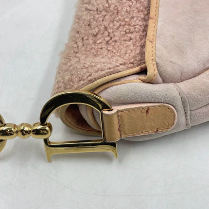 Dior Saddle Vintage Shoulder Bag Medium Shearling and Ostrich Leather Pink