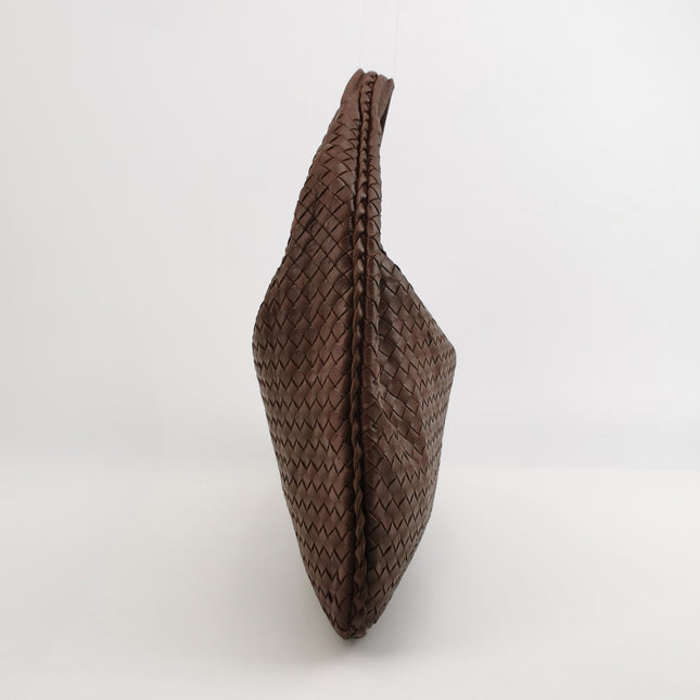 Bottega Veneta Veneta Hobo Intrecciato Chocolate Brown Medium Lambskin Leather 45cm