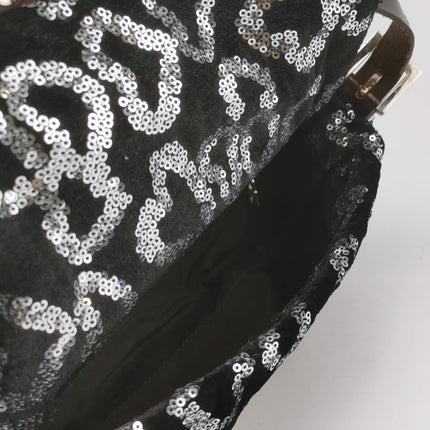 FENDI Baguette White Heart Shaped Sequin Black Shoulder Bag