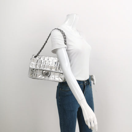 Chanel Ice Cube Chocolate Bar Classic Flap Metallic Silver PVC with Leather