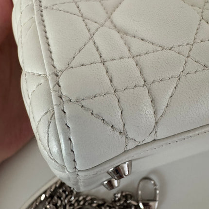 Lady Dior Mini White Lambskin Leather Silver HW Chain Strap 2018