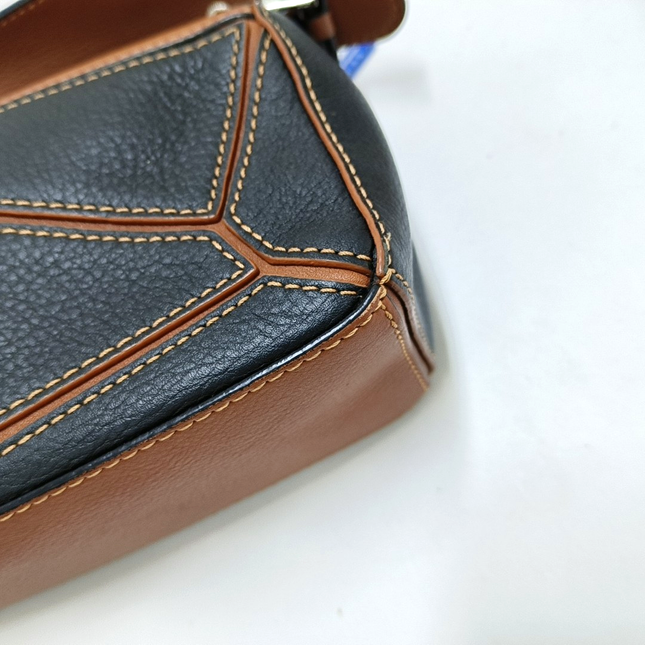 Loewe Puzzle Mini Black and Brown Calfskin Leather Crossbody Bag