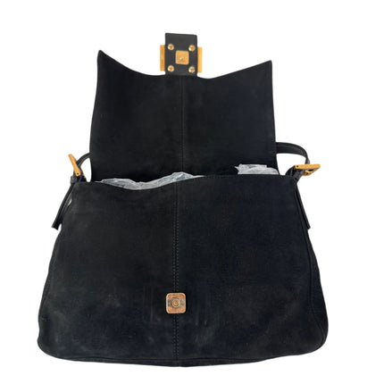 Fendi Mamma Baguette Black Suede Leather Red Buckle