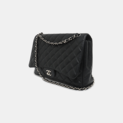 Chanel Classic Flap Maxi Black Caviar Leather Single Flap with Silver Hardware