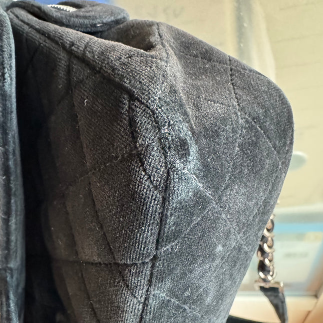 Chanel Black Velvet Shoulder Flap Backpack Vintage Silver HW, 1996
