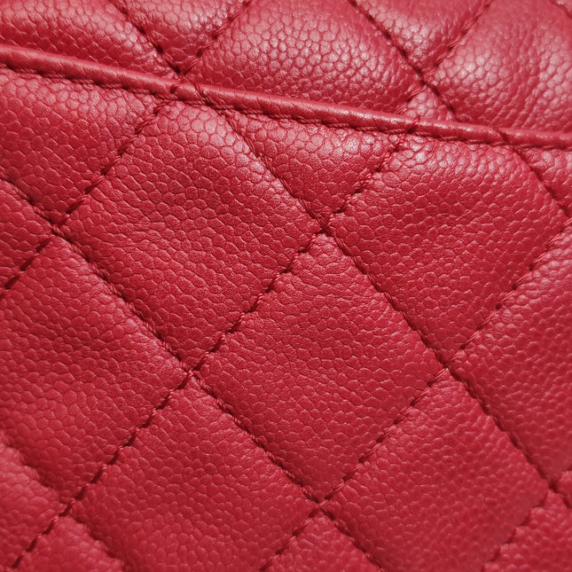 Chanel Classic Flap Maxi Red Caviar Leather Silver-tone Hardware Giant CC Logo