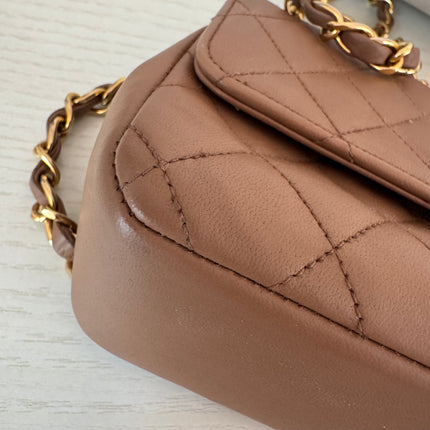 Chanel Classic Flap Mini Vintage Beige Lambskin Leather Adjustable Gold-tone Chain