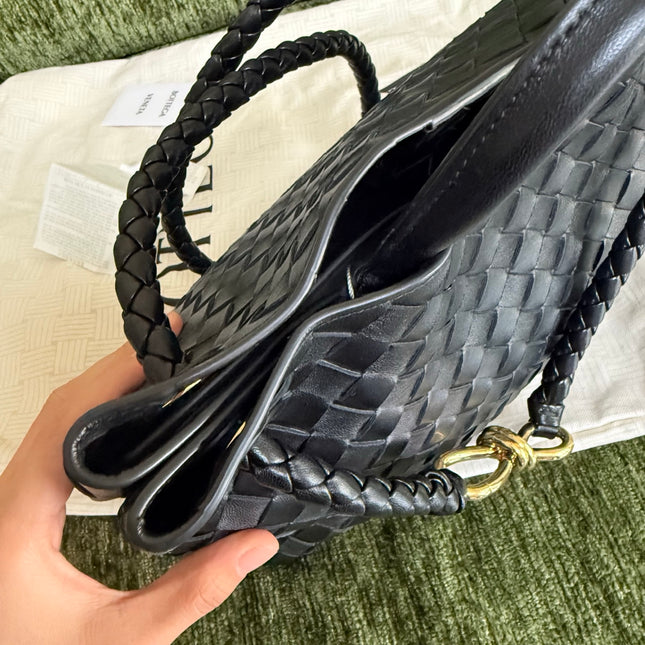 Bottega Veneta Andiamo Medium Black Intrecciato Leather Handbag
