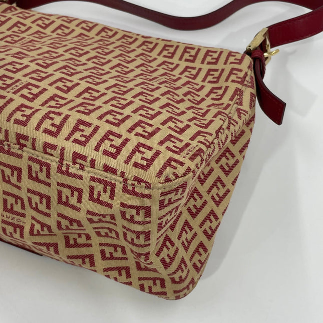 Fendi Mamma Baguette Red Classic Zucchino Monogram Shoulder Bag