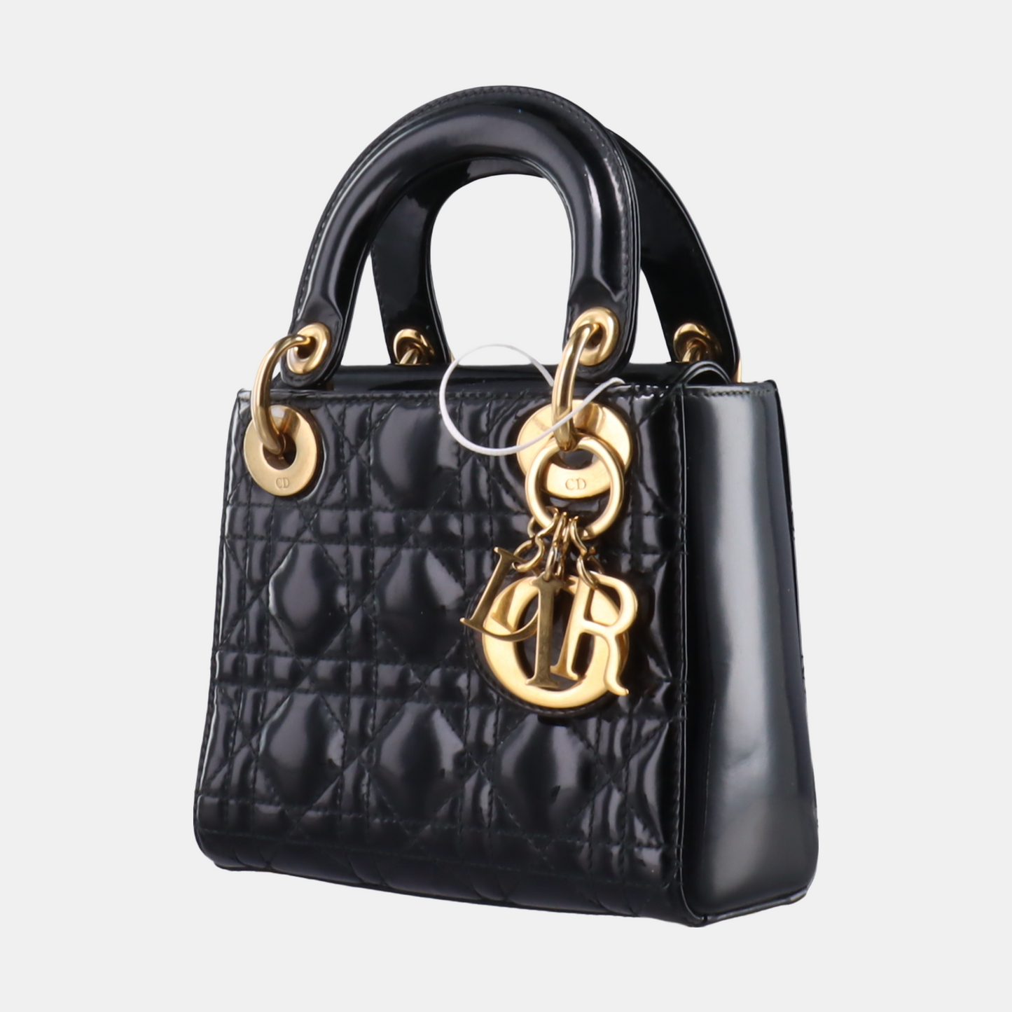 Lady Dior Mini Black Patent Leather handbag with gold hardware Leather Strap