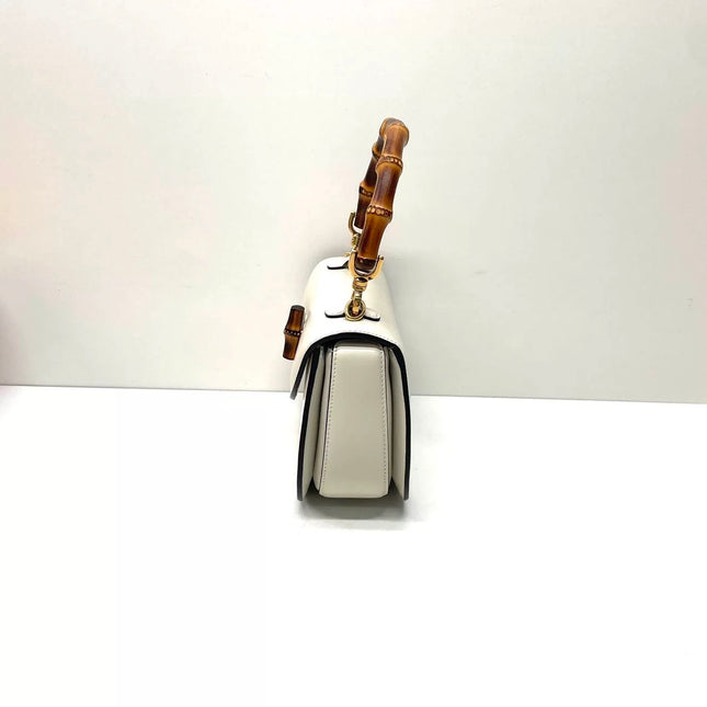 Gucci Bamboo 1947 Top Handle Bag Small White Box Leather Canvas Strap