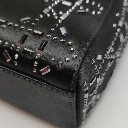 Lady Dior Mini Black Silk with Crystals Silver Hardware