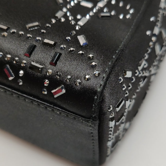 Lady Dior Mini Black Silk with Crystals Silver Hardware