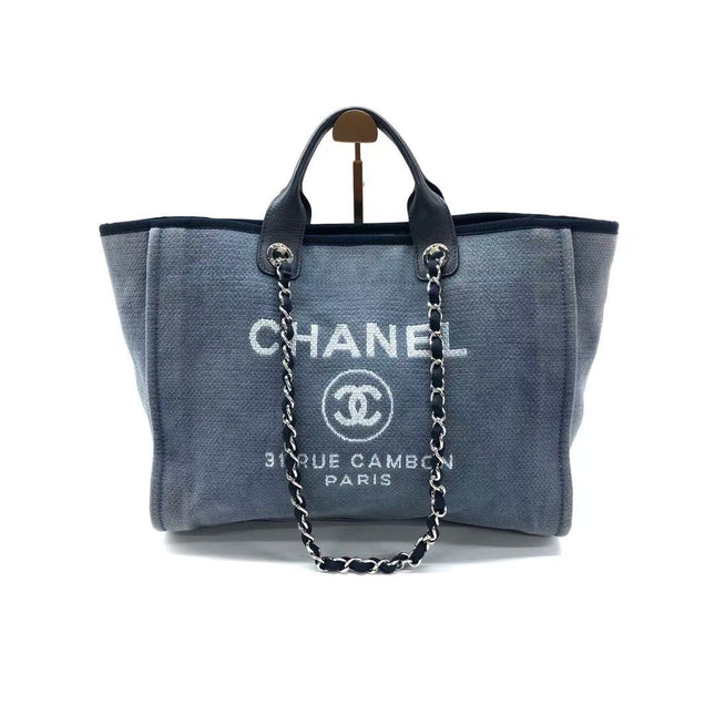 Chanel Deauville Tote Medium Navy Denim Top Handle 2012-Luxbags