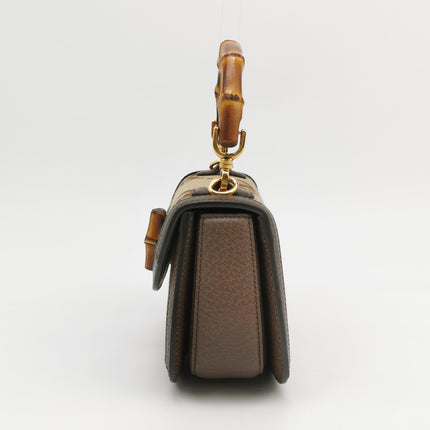 Gucci Bamboo 1947 Mini Brown Leather and Canvas Crossbody Bag