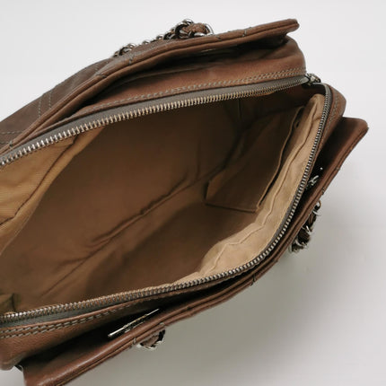 Chanel Brown Diamond Stitch Tote Calfskin Leather Zipper Bowler 2005-2006