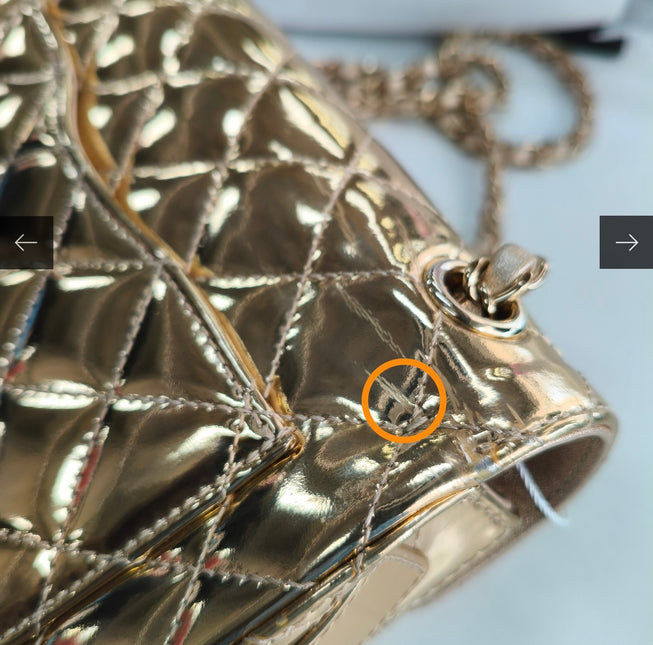 Chanel Classic Flap Mini Square Star Purse Gold Patent Calfskin Leather Mirror Glaze