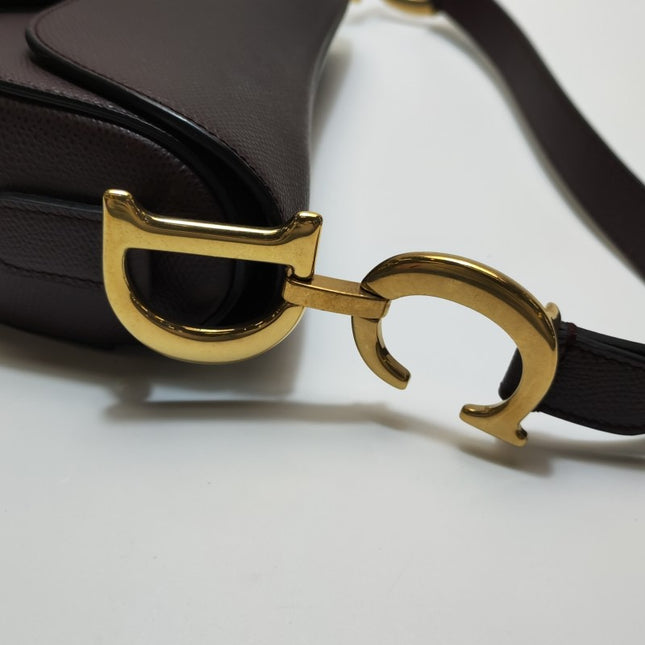 Sold Dior Saddle Medium 2018 Burgundy Brown Grained Leather Handbag