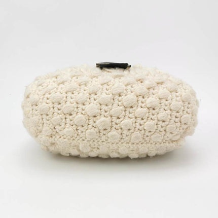 Fendi Mamma Baguette White Crochet Pompom Shoulder Bag