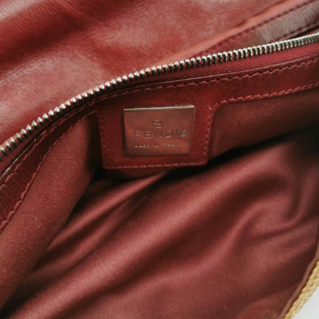 Sold Fendi Mamma Baguette Raffia Straw Shoulder Bag Red Leather Strap