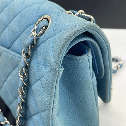 Chanel Timeless Classic Flap Medium Light Blue Caviar Leather Silver Hardware