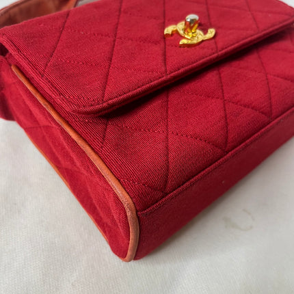 Chanel Mini Top Handle Bag Red Fabric Gold Hardware