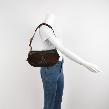 Loewe Shoulder Bag Suede and Leather Dark Brown