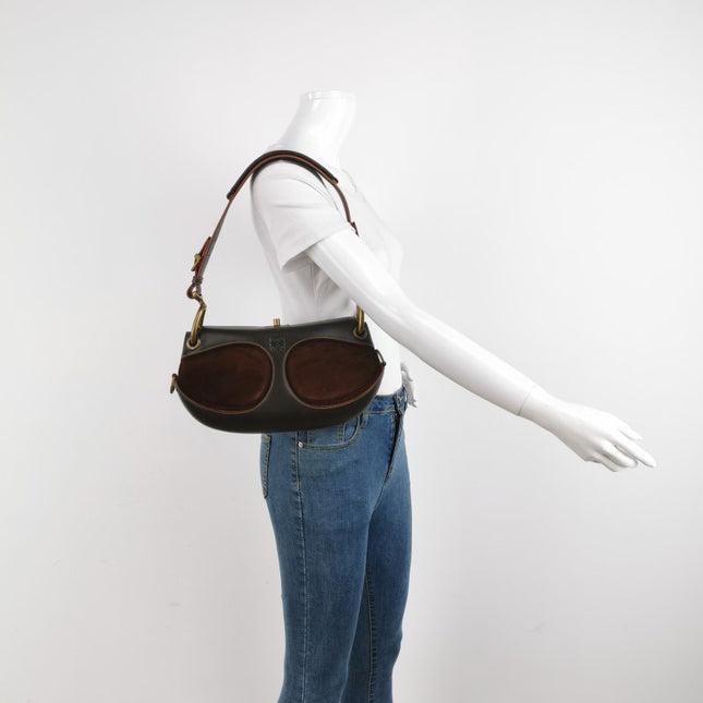 Loewe Shoulder Bag Suede and Leather Dark Brown