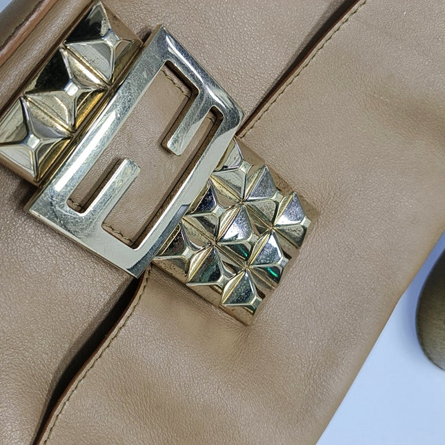 Fendi Baguette Beige Leather with Gold Studded Metal Buckle