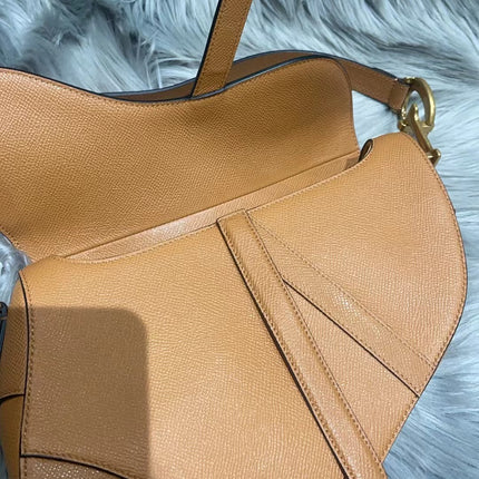 Dior Saddle 2021 Medium Tan Brown Grained Calfskin Leather Bag