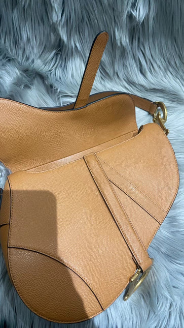 Dior Saddle 2021 Medium Tan Brown Grained Calfskin Leather Bag