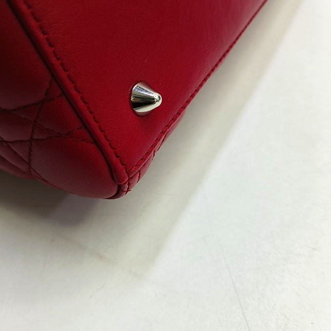 Lady Dior Medium Red Lambskin Leather Gold Hardware Leather Strap