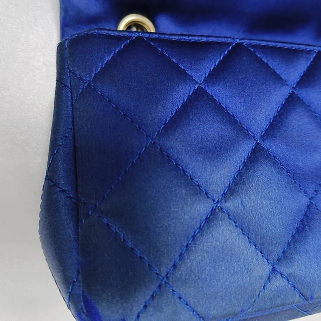 Sold Chanel Classic Flap 2013-2014 Blue Silk Satin Mini Crossbody Bag