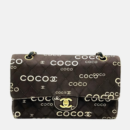 Chanel Classic Flap Diamond Stitch 2002 Black Denim with Coco Logo Prints 24k Gold Hardware-Luxbags