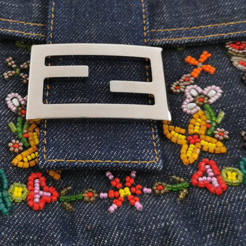 Sold Fendi Baguette Denim with Floral Beads 25 Anniversary Special Collection